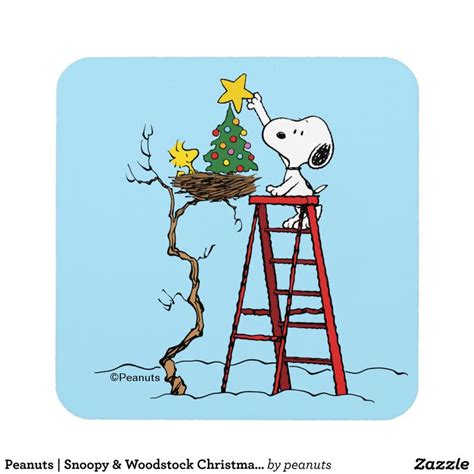 Peanuts Snoopy Woodstock Christmas Tree Beverage Coaster Zazzle