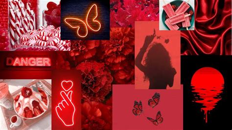 Red Aesthetic Wallpaper Collage Horizontal Red Wallpaper Cute Laptop Wallpaper Collage