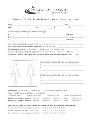 Fillable Online Physical Therapy Intake Form Please Fill Out