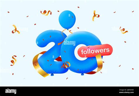 Banner With 20 Followers Thank You In Form Of 3d Blue Balloons And