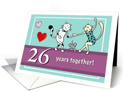 Happy 26th Wedding Anniversary, Two cats dancing card (1422966)