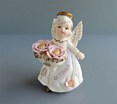 Vintage Lefton October Angel Of The Month Figurine Etsy Etsy