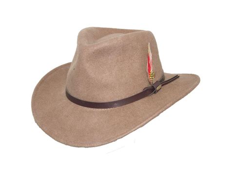 Wool Felt Outback Hat With Feather Accent Explorer Hats