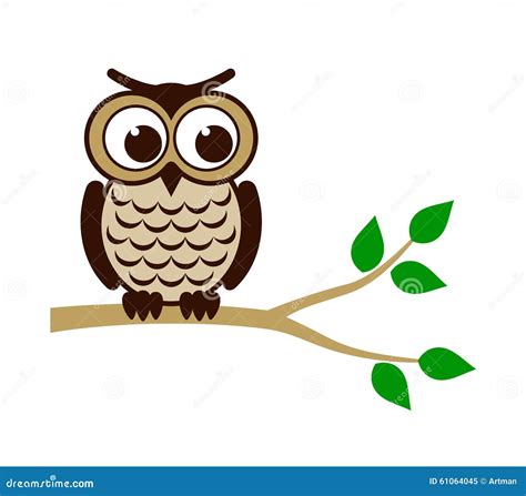 Funny Owl Sitting On Branch Stock Vector Image