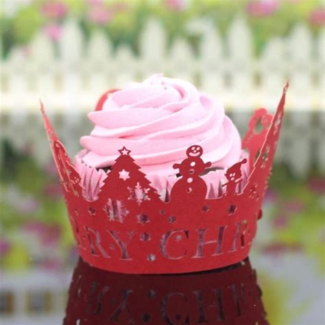 Muxika 24Pcs Christmas Hollow Lace Cup Muffin Cake Paper Case Wraps