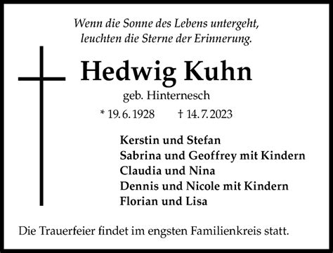 Traueranzeigen Von Hedwig Kuhn Trauer Anzeigen De