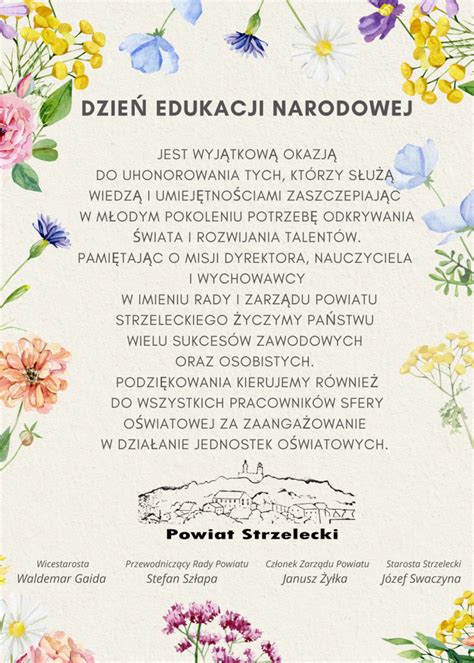 SERDECZNE ŻYCZENIA Z OKAZJI ŚWIĘTA EDUKACJI NARODOWEJ Powiat Strzelecki