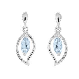 Boucles D Oreilles Or Blanc Topaze Bleue Poire X Mm Et Diamant Ref