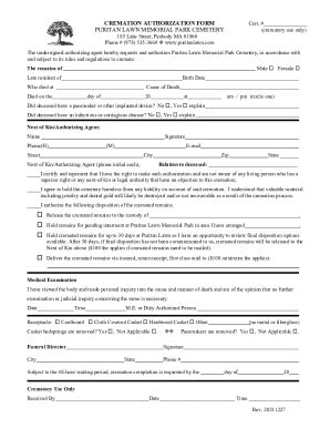 Fillable Online Cremation Authorization Form Rev20211228 Pdf Fax Email