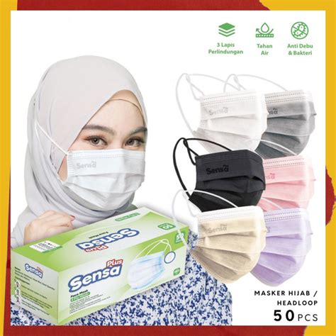 Jual Masker Headloop Isi 50 Pcs Masker Headloop Hijab Masker Sensa