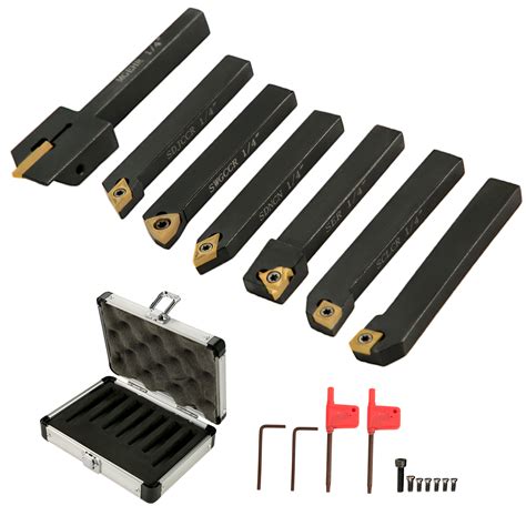 VEVOR Indexable Carbide Tools 1/4" Industrial Lathe Tools 7Pcs/Set Turning Tool Set Super-hard ...