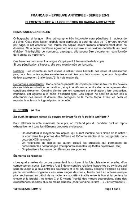 Conseil Marque Principale Correction Bac Francais Serie S