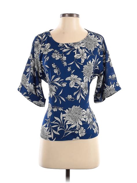 West Kei 100 Polyester Floral Tropical Blue Short Sleeve Blouse Size