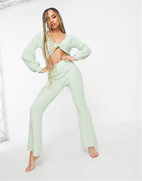 Asos Design Mix And Match Lounge Knitted Flare Trouser In Green Asos