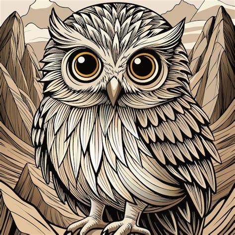 A Drawing Of An Owl With Big Eyes And A Brown And Gold Eyes Premium