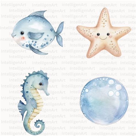 Unterwasser Aquarell Clipart Bundle Kinderzimmer Dekor Baby Etsyde