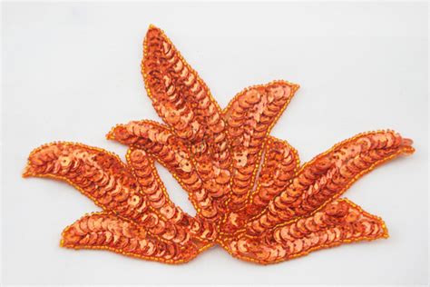 Leaf Sequin Motif Orange Sparkle Shine Trimmings Fabrics