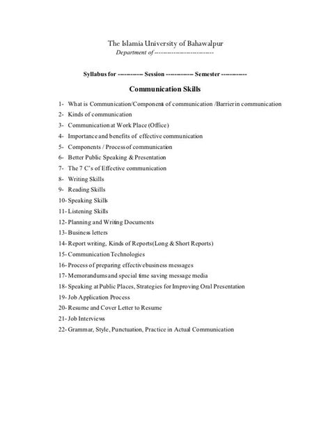 Communication Skills Syllabus