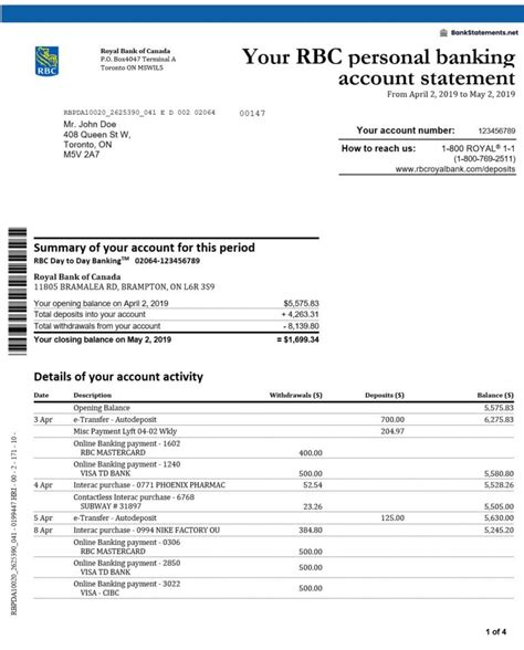 Canada Bank Statement Templates BankStatements Net