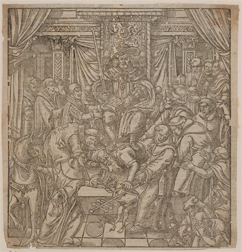 Henry Viii Enthroned Pope Clement Vii Prostrated Beneath His Feet