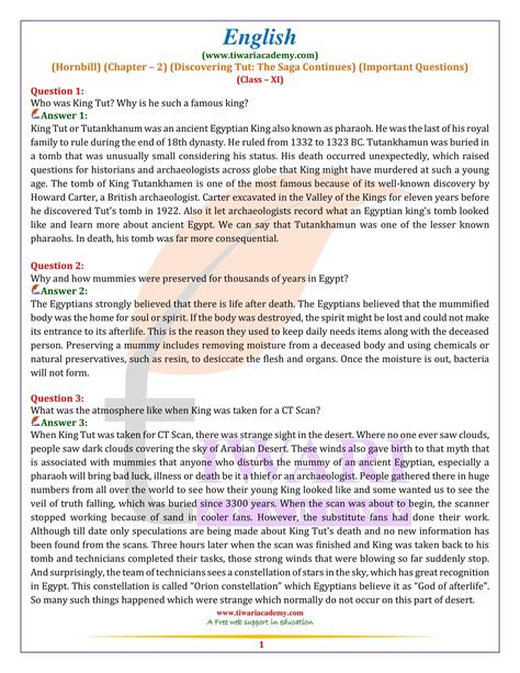 Class English Hornbill Chapter Important Question Discovering Tut