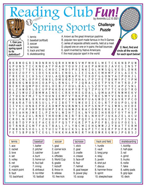 Spring Sports Jumbo Word Search Printable Puzzle Made By Teachers