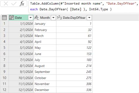 Date Dayofyear Date Function Power Query M