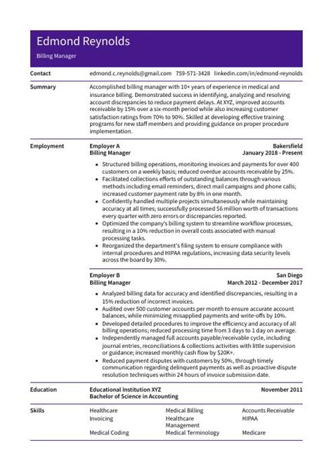 Billing Manager Resume Cv Example And Writing Guide