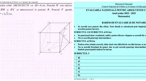 Subiecte Matematică simulare Evaluarea Națională 2023 Baremele de