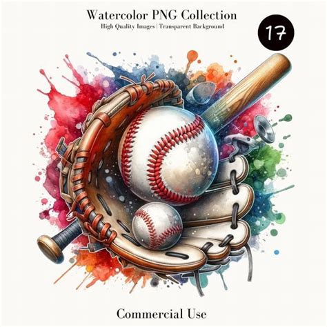 Watercolor Baseball Clipart Digital Splash Sports Art Commercial Use