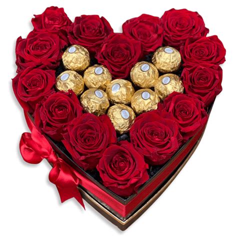 Red Rose And Chocolate In A Heart Flower Box Preserved Roses In Las