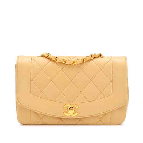 Chanel Vintage Beige Quilted Lambskin Diana Flap Gold Hardware