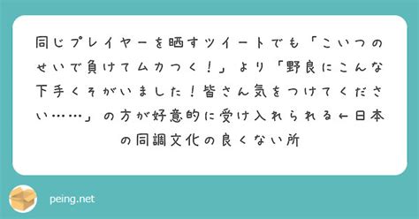 同じプレイヤーを晒すツイートでも「こいつのせいで負けてムカつく！」より「野良にこんな下手くそがいました！皆さん気 Peing 質問箱