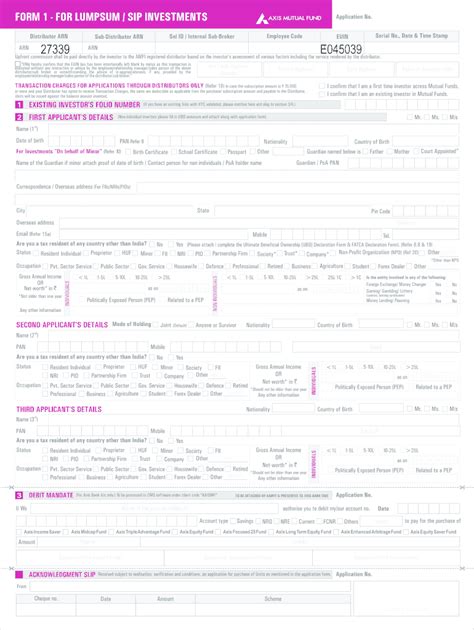 Fillable Online FORM 1 FOR LUMPSUM SIP INVESTMENTS Fax Email Print