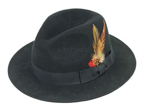 Unisex Mens Women Vintage 100 Felt Wool Wide Brim Crushable Fedora Feather Hat Ebay