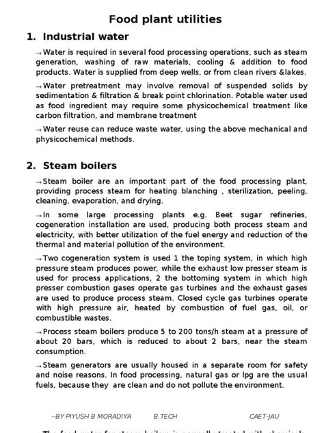 Food Plant Utilities Pdf Steam Cogeneration