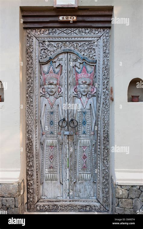 Hand Carved Wooden Doors At The Mimpi Resort Menjangan In Bali Stock