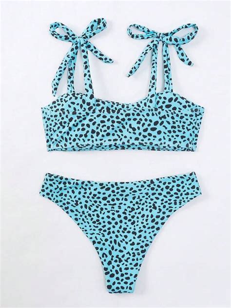 Shein Swim Vcay Dalmatian Tie Shoulder Bikini Swimsuit Shein Usa