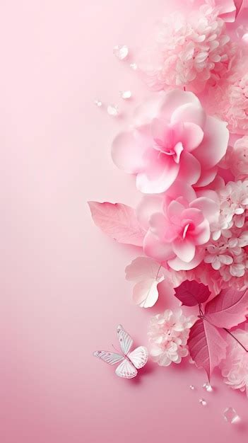 Pink wallpaper with a flower and a butterfly | Premium AI-generated image