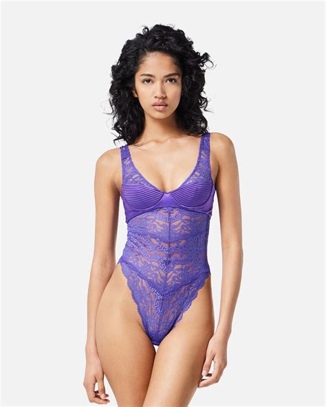 Lace Bustier Bodysuit Purple Versace Us