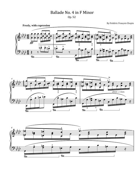 Chopin Ballade No In F Minor Op Original With Fingered For