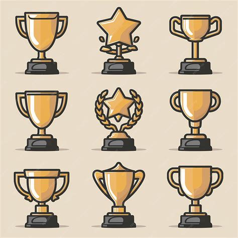 Una colección de nueve diseños diferentes de trofeos o premios | Vector