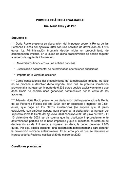 Pr Ctica Procedimientos Tributarios Primera Pr Ctica Evaluable Dra