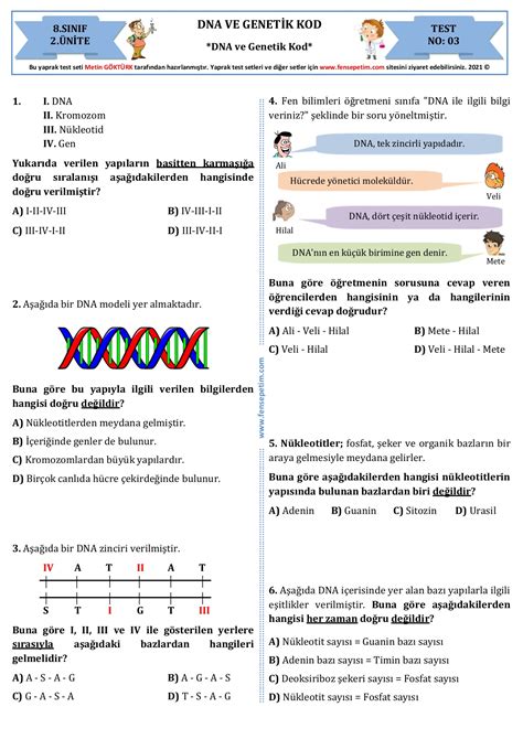 8 Sınıf Dna Ve Genetik Kod Test Pdf