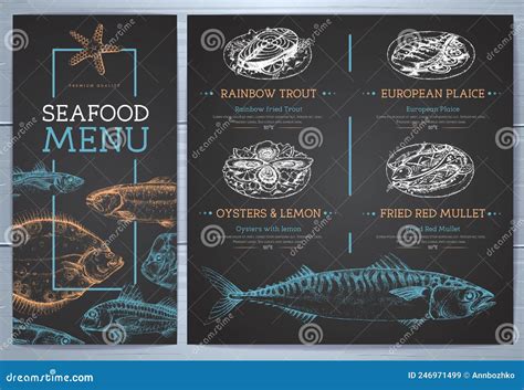 Chalk Drawing Seafood Restaurant Menu Design With Hand Drawing Fish