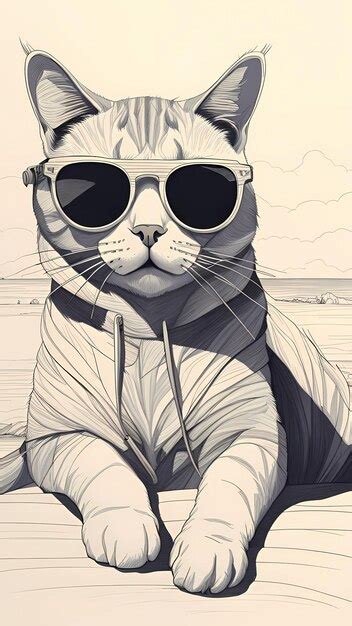 Premium AI Image | Cat wearing sunglasses on the beach drawing cartoon ...