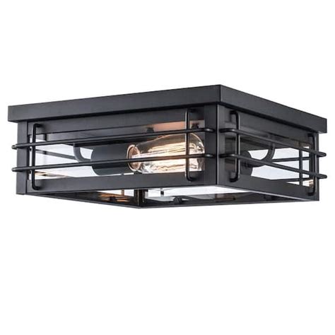 Monteaux Lighting Bel Air 2 Light Black Outdoor Flush Mount Ceiling Light Fixture With Clear