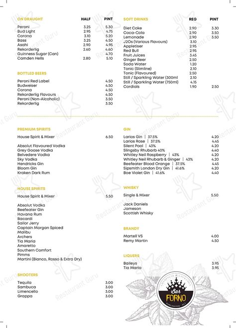 Menu at Al Forno Italian Restaurant, Darlington