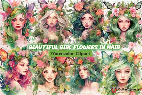 Beautiful Girl Flowers In Hair Clipart Graphic By Dollar Dynasty