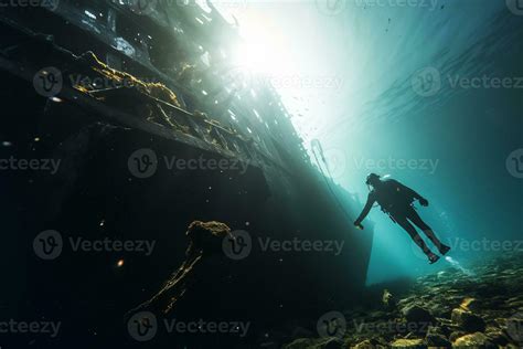 Free Diver Exploring A Shipwreck AI Generative 31585110 Stock Photo At